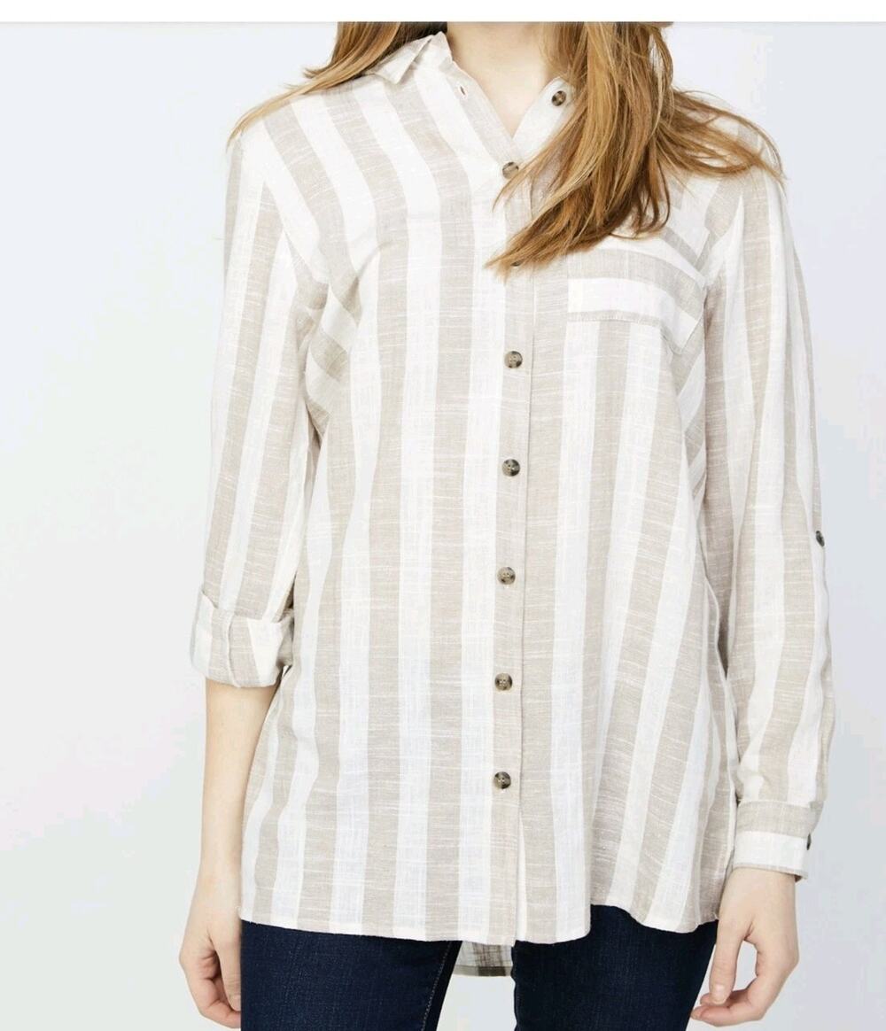 RD & Koko Top Womens XL‎ 100% Linen Button Up 3/4 Roll Tab Sleeve Shirt #843